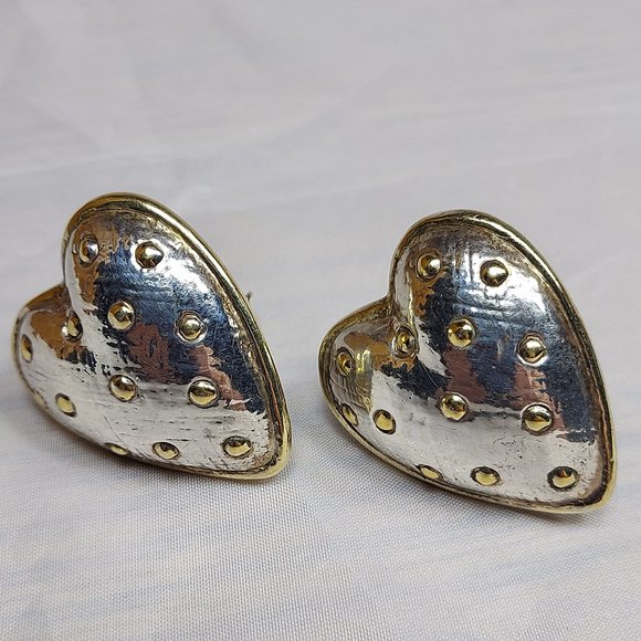Large Puffy Heart 925 Sterling Silver Statement Earrings 80s signed. - Picture 1 of 12